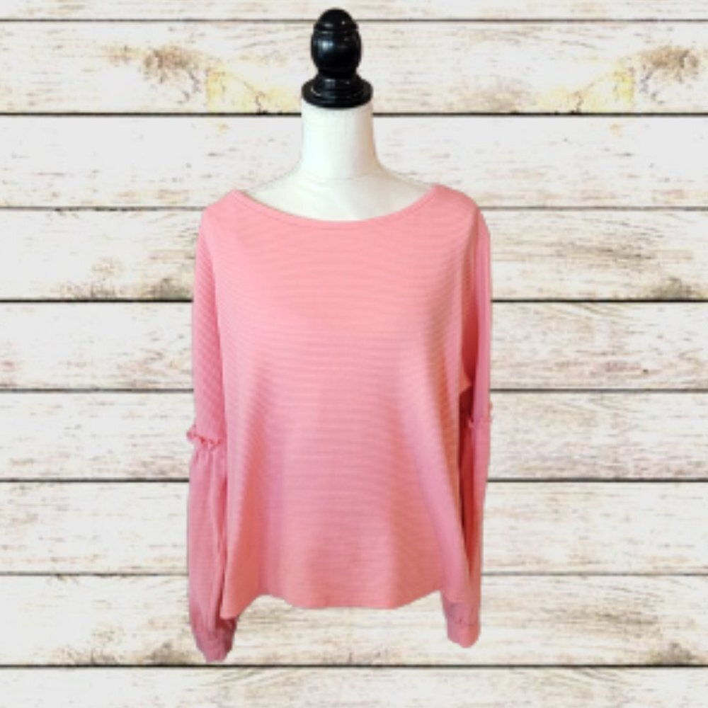 Crown & Ivy Pink Scoop Neck Casual Top with Ruffled Long Sleeves in‎ Size XL
